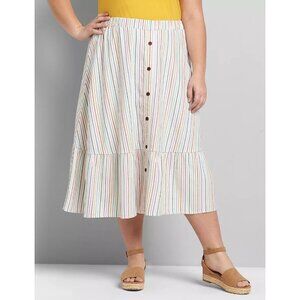 Lane Bryant Womens Plus Size Striped Midi Skirt With Button Front Detail Size 22
